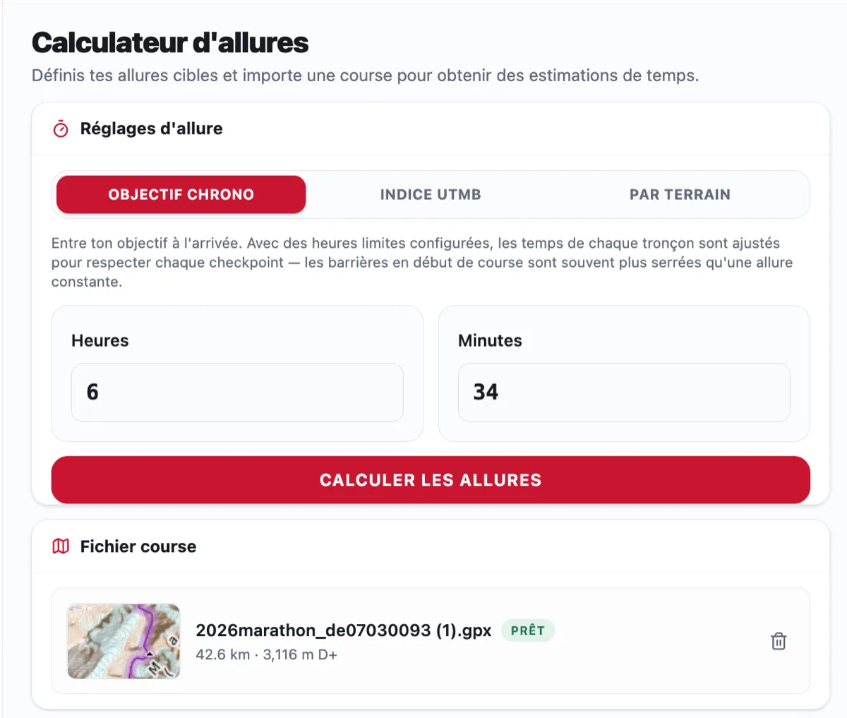 Allures & GPX, réglages et import GPX